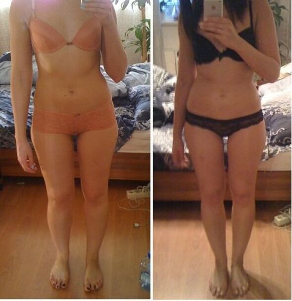 Djevojka prije i poslije gubitka kilograma na japanskoj dijeti za 14 dana